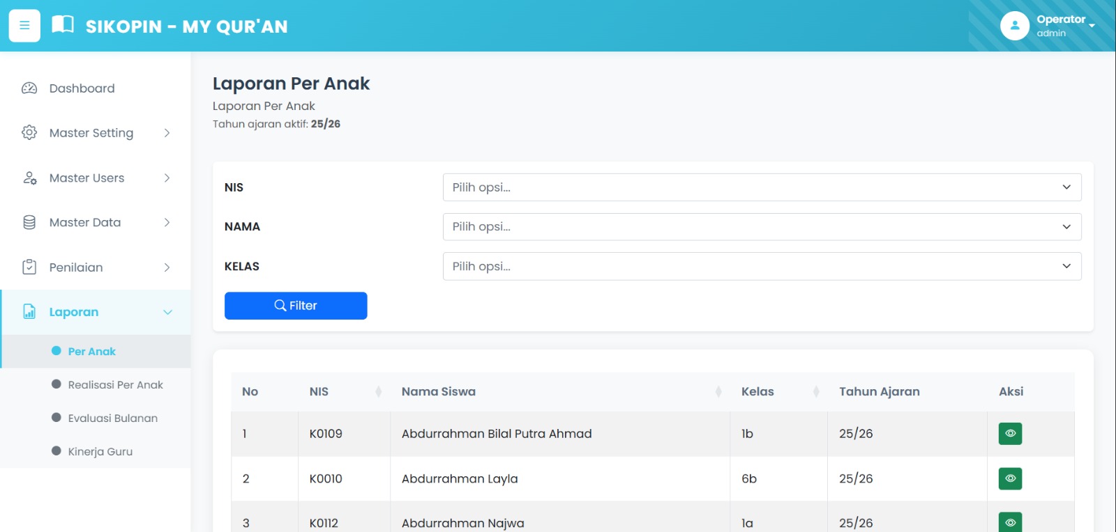 Screenshot laporan Modul Akademik SIKOPIN