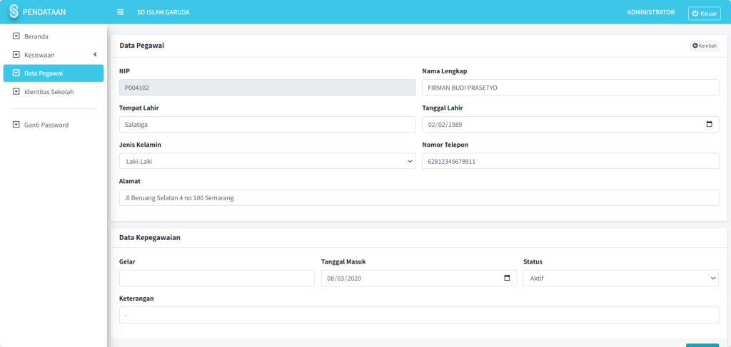 Screenshot input pegawai Modul Pendataan SIKOPIN