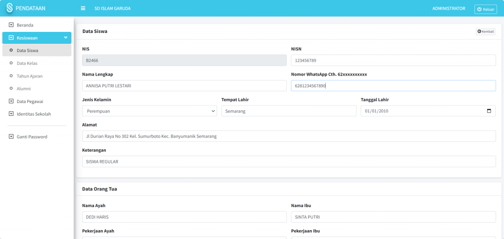 Screenshot input siswa Modul Pendataan SIKOPIN