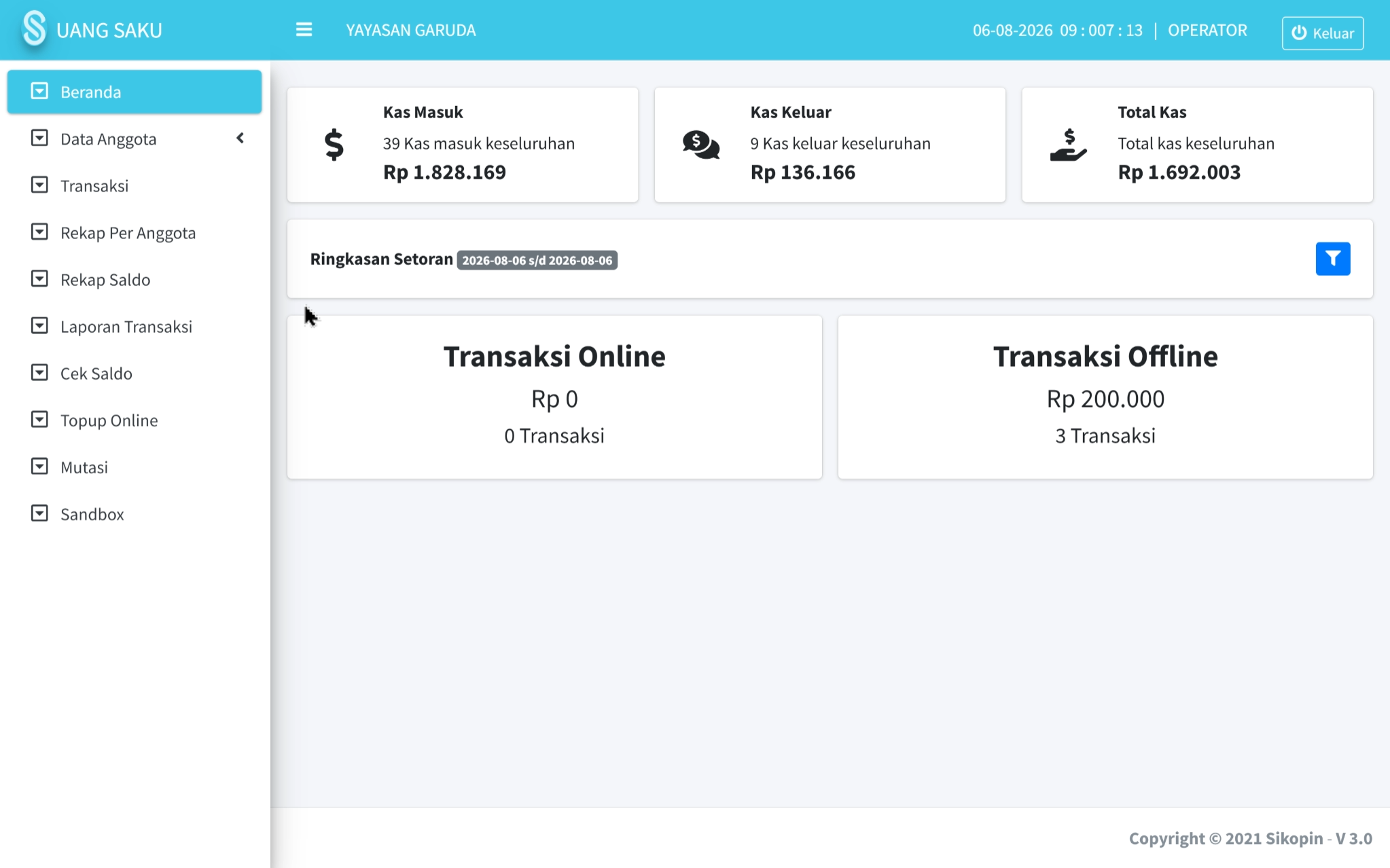 Screenshot beranda Modul Smartcard SIKOPIN