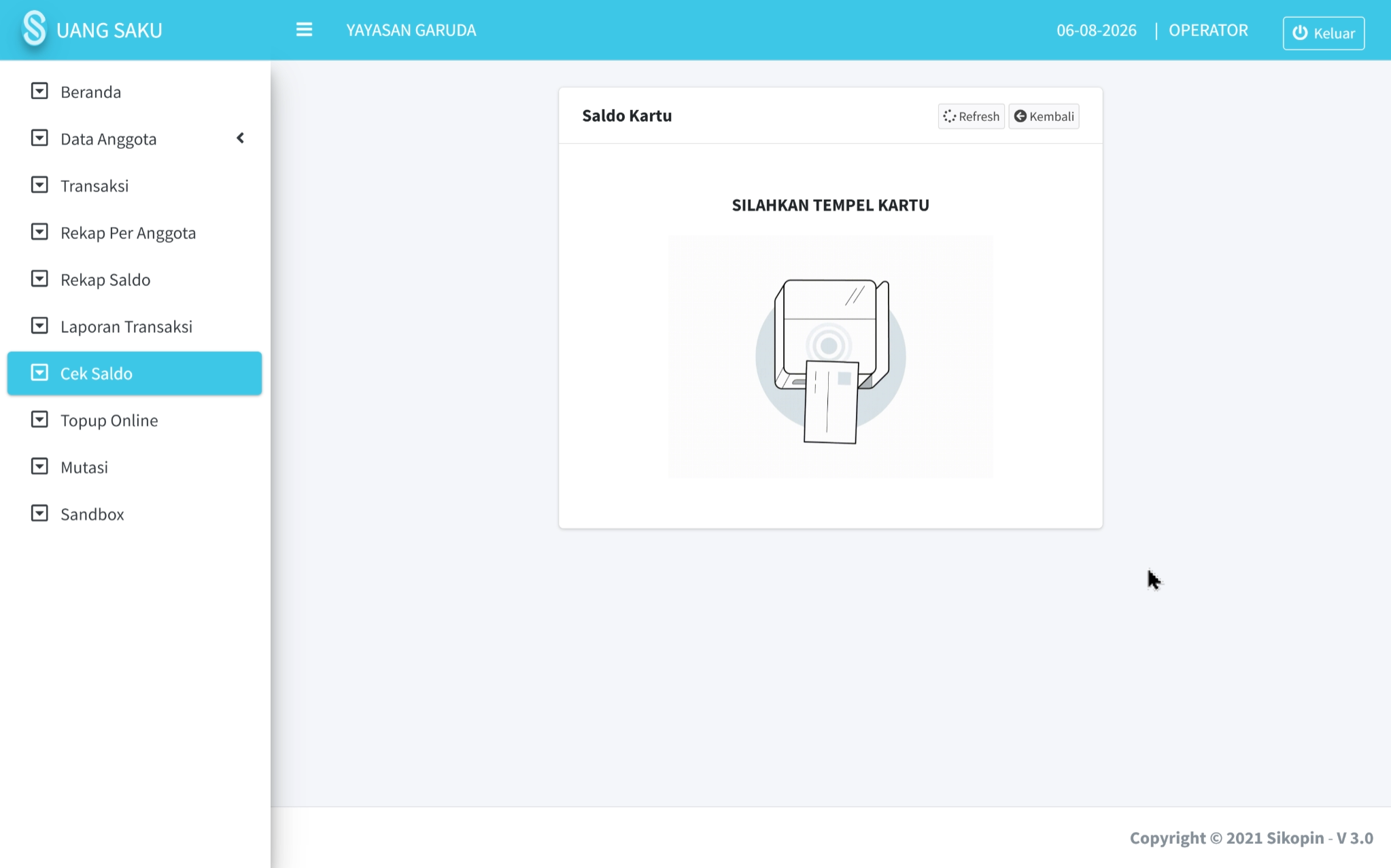 Screenshot cek saldo Modul Smartcard SIKOPIN