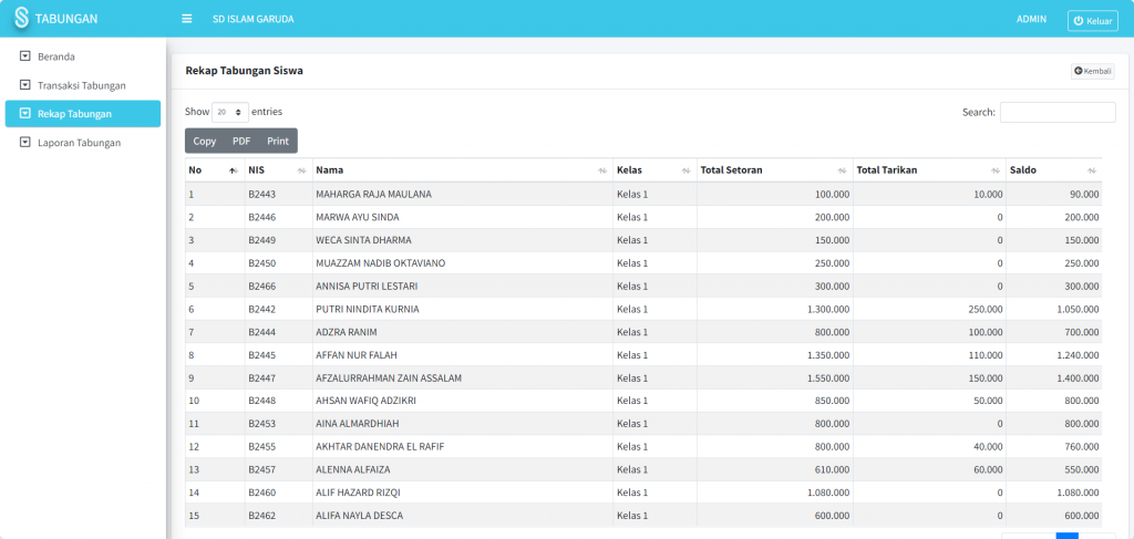 Screenshot rekap Modul Tabungan SIKOPIN